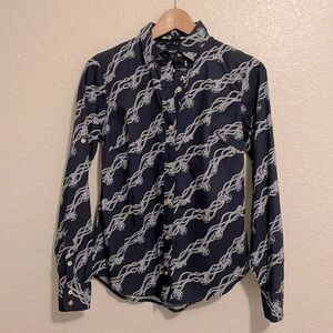 NAUTICA Women’s Navy Blue White Anchor Button Up Top Size S